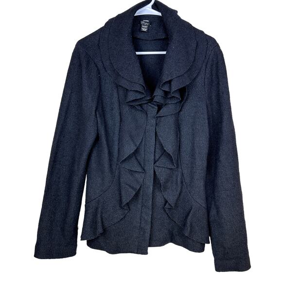 CUPIO Women's Sz: L (fits like M) Black Button Wool Viscose Blend Ruffles Jacket - Picture 1 of 16